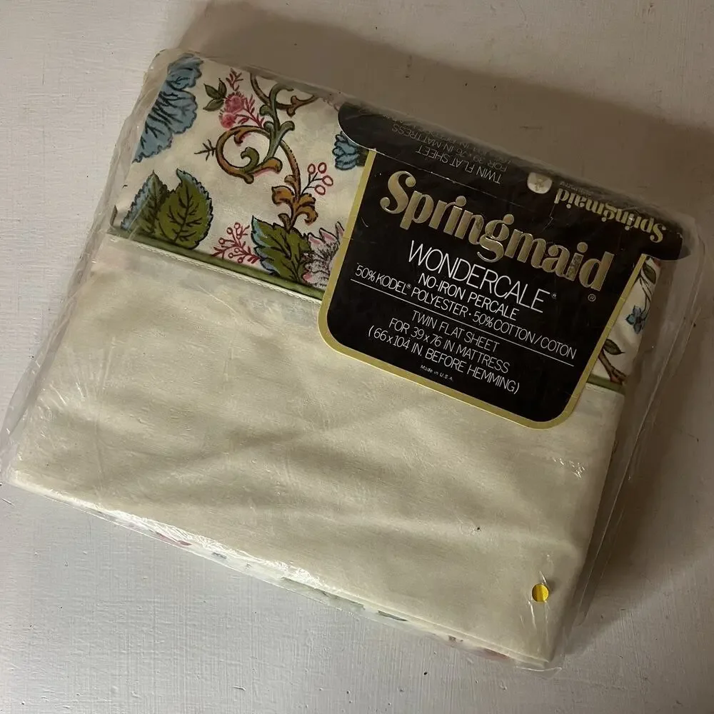 New VTG Springmaid Wondercale English Manor Twin Flat Sheet 39 x 76 Traditional